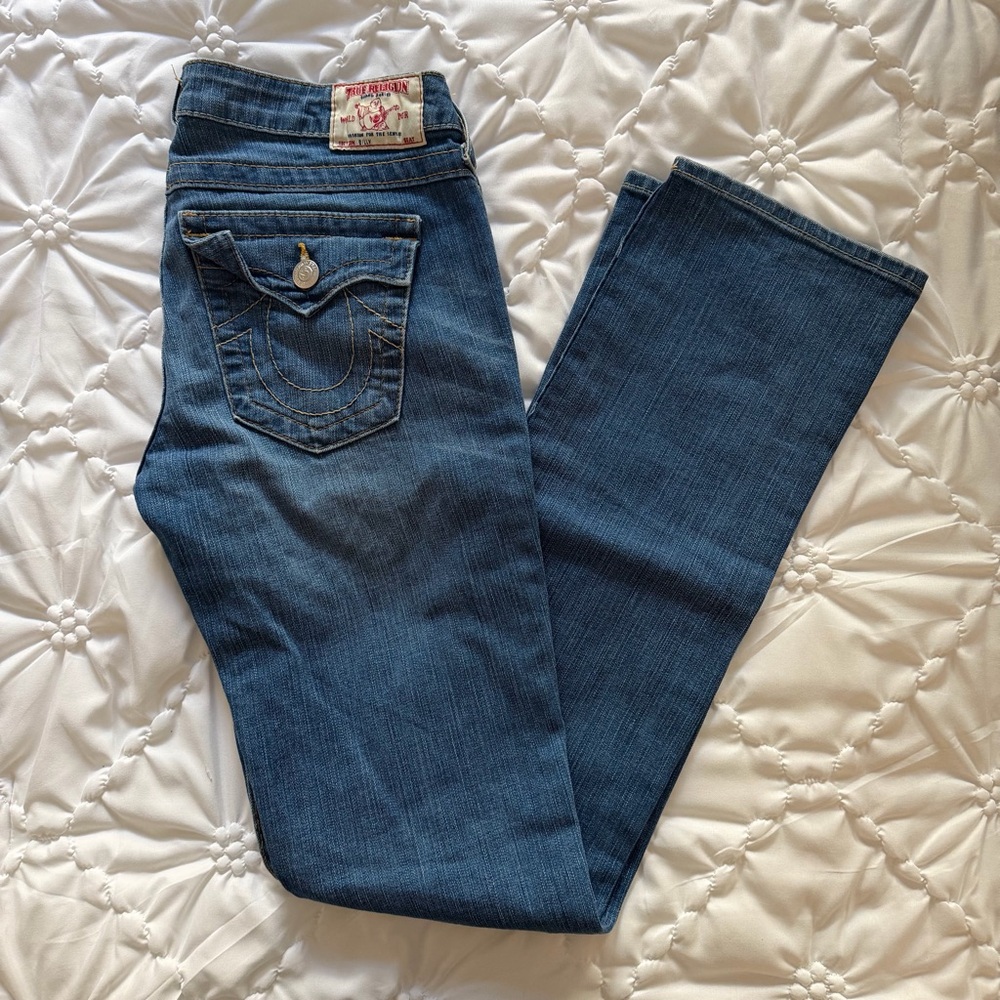 True Religion Skinny Jeans Blue Denim Mid Rise Classic Stitch Size 29